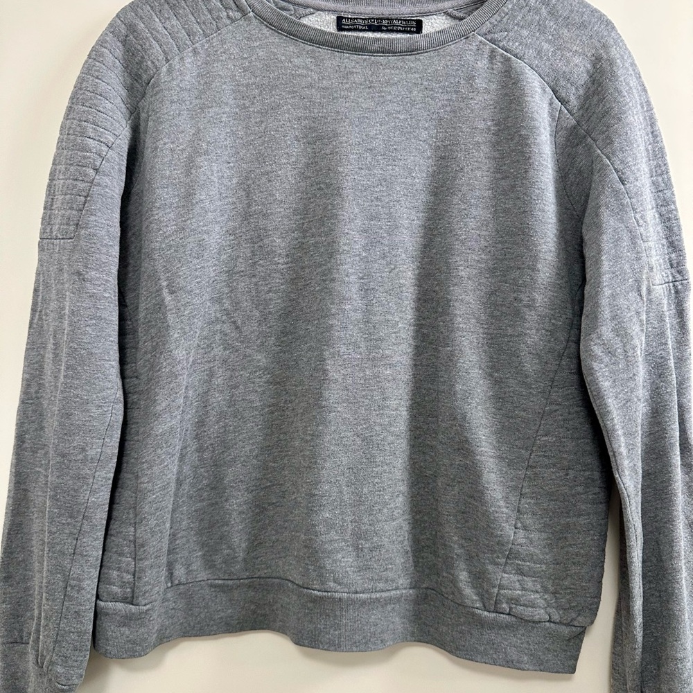 AllSaints Co. Ltd Spitalfields Women's Quilted Shoulder Gray Sweatshirt Sz 8 EUC